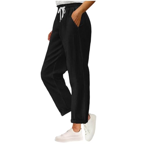 Corduroy Pants Women Baggy Casual High Waisted Straight Leg Trousers Fall Fashion Warm Drawstring Fuzzy Warm Pants