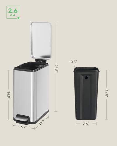 Caneca de basura pequeña rectangular de acero inoxidable 2.6 gal miniatura 6