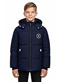 SOLOCOTE Abrigo de invierno para niños varones con forro de fleece pesado resistente al agua y al viento con capucha Parka para niños Armada 12 años