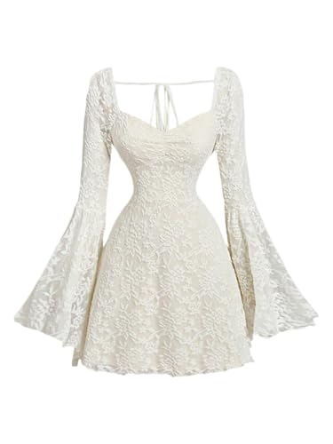 Image of WDIRARA Women's Floral Jacquard Mesh Gothic Dress Bell Long Sleeve A Line Vintage Dresses | Mesh fabric, A-line, vintage