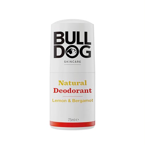 BULLDOG SKINCARE Lemon and Bergamot Roll On Natural Deodorant For Men 75 ml with Natural Fragrance Vegan Approved