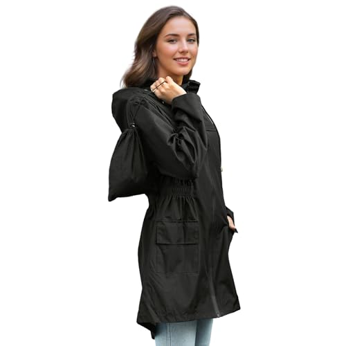 Zando Packable Rain Jacket Women Waterproof Long Rain Coat Lightweight with Hood Windbreaker Jackets Outdoor Trench Coat