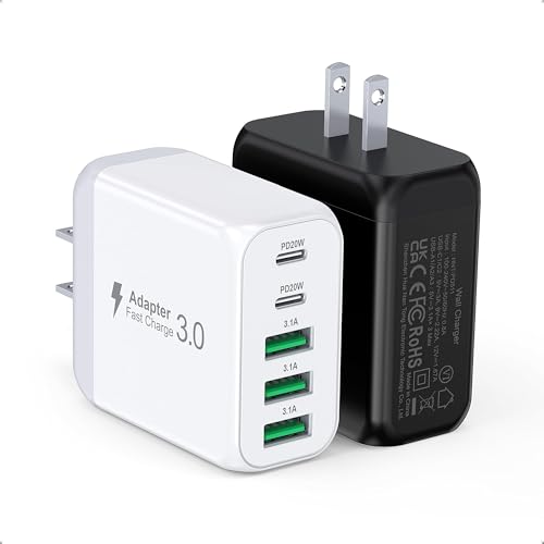 Image of 50W USB C Wall Charger Block, 2Pack 5-Port C Charger Fast Charging Block PD Power Adapter+QC Multiport Type C Box Brick Cube USB A Wall Plug for iPhone 15 /16 /17 Pro Max Plus, iPad,Galaxy S24 /S23