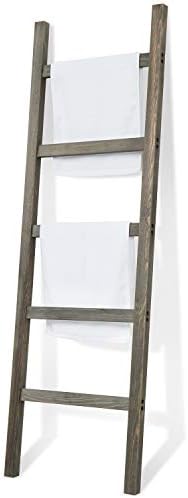 MyGift Urban Rustic Gray Barnwood Blanket Ladder Decor with 5 Rungs, Wall Leaning Towel Storage Rack for Bathroom, Living Room or Bedroom