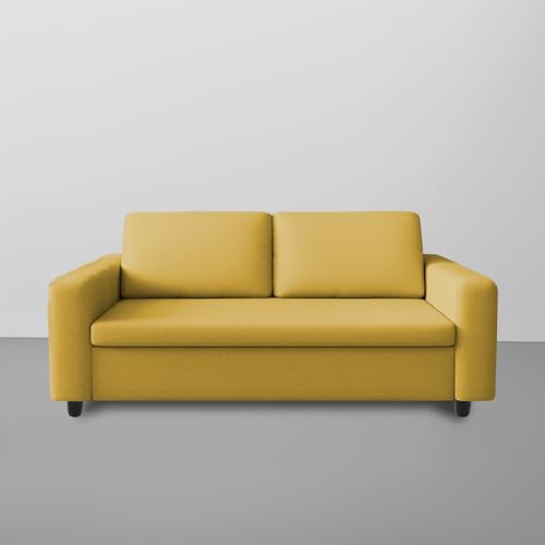 Image of Cisco 3 Seater Sofa Cum Bed for Living Room (Yellow) Premium Fabric Sofa