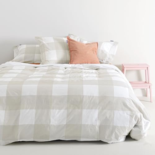 Housse de couette vichy beige 200x200 cm : stop au lit défait