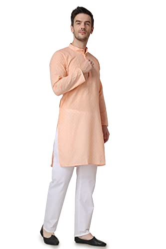 Image of Royal Kurta Men's Lucknowi Chikan Embroidered 100% Cotton Comfortable Kurta Churidar Pyjama Set