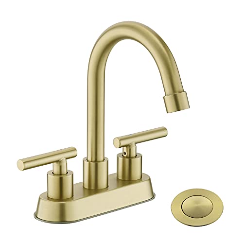 YardMonet Bathroom Faucet, 2-Handle Bathroom Sink Faucet Gold Bathroom Faucets, 4-Inch Centerset Bathroom Sink Faucet with Pop Up Drain and Water Supply Lines Bathroom Faucet Gold