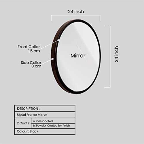 Image of Quality Glass Wall Mirror Metal Frame Round Wall Mirror for Bathroom, Living Room, Vanity Decorative Wall Mirror Wall Mounted (24x24 Inches) - Black