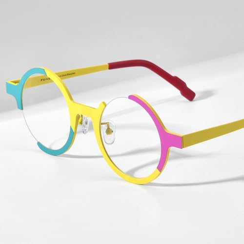 Image of FONEX Colorful Pure Titanium Glasses Frame Women Retro Round Eyeglasses