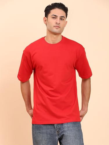 Image of Amazon Brand - Anarva Men's Oversized Cotton T-Shirt | Crew Neck | Half Sleeve | Solid Casual Tee