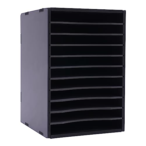 PERFERATE Vertical Desktop Sorter 11 Slots Wood File Organizer Paper Sorter Removable PVC Dividers File Holder Organizer Desk File Organizer Desktop Sorter for Office, Home, Classroom (Black)