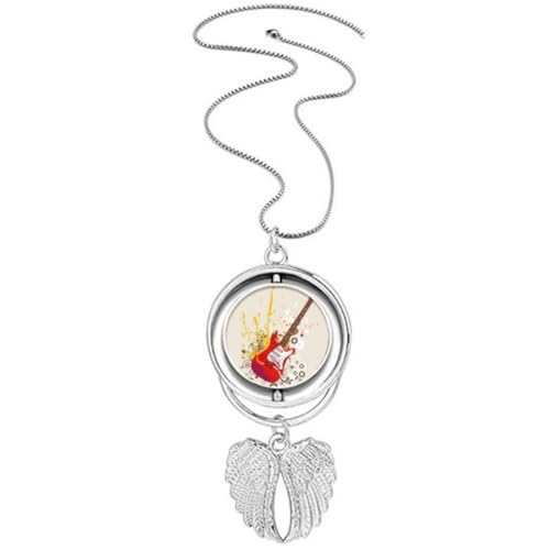 Pendentif guitare électrique en acier ciselé et ailes d'ange rotatives