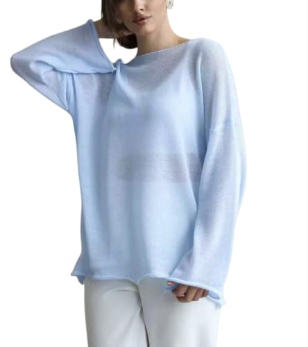 Image of Sweters for Women, Womens Sweater, O-Neck Solid Color See Through Pullover Jumper Shirt Beach