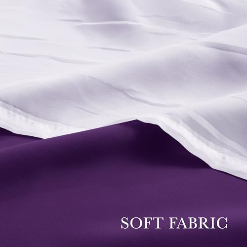 Image of PONY DANCE Bedroom Curtains Purple, 52 inch Wide and 63 inch Long, Royal Purple | Mix & Match Room Darkening Curtains with White Crushed Sheer Voile, 2 Panels