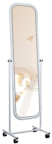 CLP Miroir sur Pied Medusa avec roulettes I Miroir Corps Entier avec Cadre métallique I Inclinable et pivotant à 360 degrés, Couleur:Blanc