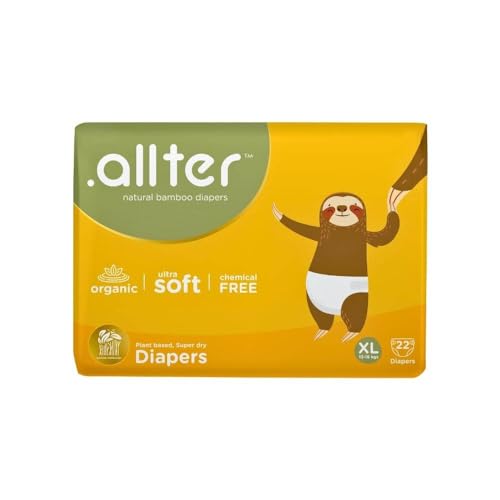 .allter Organic Bamboo Baby Diapers XL Size(13-18 kgs) |22 Count (Pack of 1)|Rash Free, Super Dry, Quick Absorb, Taped Style, Ultra Soft Diapers| Feet