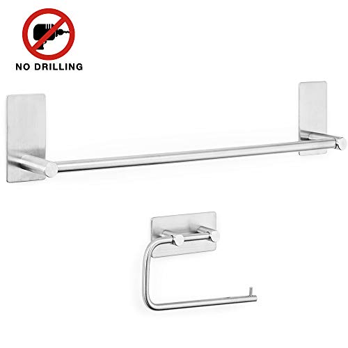 2 PCS Bathroom Accessory Set Toilet Roll Holder and Towel bar Stianless Steel, Easy to insall