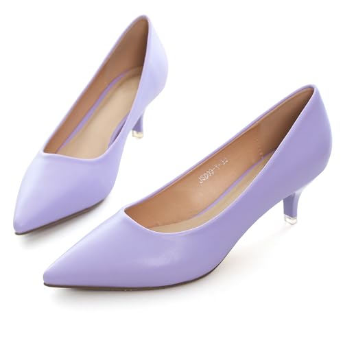 Image of Women's Low Kitten Heel Pumps Classic Fashion Dress Pumps Simple Heeled Shoes for Office Work