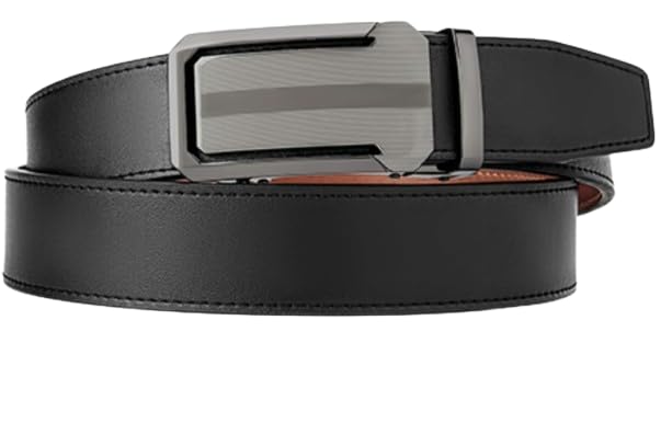 Click Adjustable Genuine Leather Ratchet Belt – Black or Brown, Plus Size, Trim-to-Fit