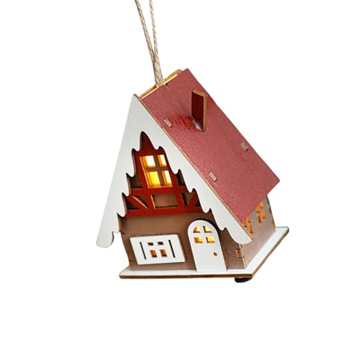 jiingekk Elegant Wood Christmas Village Houses LED Christmas Wood Houses Warm Lighted Festival Ornament For Shelf Decoration