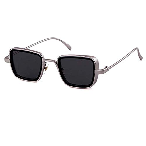 Silver Kartz Men's & Boy's Rectangular Sunglasses Silver & Black Frame, Black Lens (Medium)