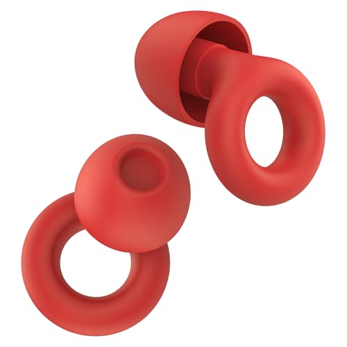 Reusable Ear Plugs in Silicone,EarPlugs for Noise Reduction-27 dB,Hearing Protection Earplugs for Noise Reduction,8 Ear Tips in XS/S/M/L,Comfy Noise Cancelling Earplugs for Work,Travel,Focus(Red)