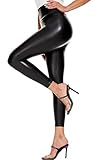 Picture of Tsful Black Faux Leather Leggings for Women Tummy Control High Waisted Stretch Dressy Shiny Pleather Pants