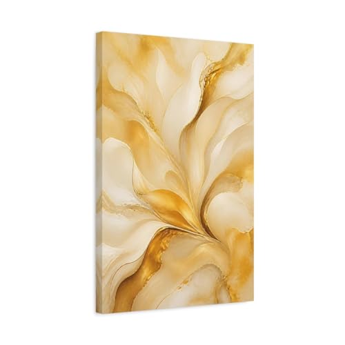 Tableau abstrait or et crème au-dessus d'une console d'entrée chic