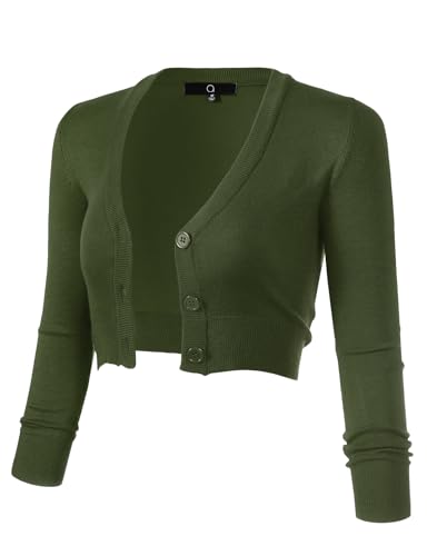 Image of Allsense Women's Cropped Bolero Shrug Cardigan | 3 /4 Sleeve, Button Down, Lightweight Knit Sweater