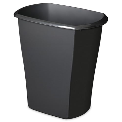 Sterilite 3 Gallon Rectangular Wastebasket, Small Plastic Trash Can for The Bathroom, Bedroom, Dorm Room or Home Office, Black, 6-Pack