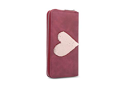 Image of MOCA Premium Womens Girls Ladies Long Clutch Zipper Wallet Hand Purse for Womens Women's Girls Ladies Wallet Clutch Purse Mobile Phone Pocket Cash Card Holder Wallet for Women (Wine Red)
