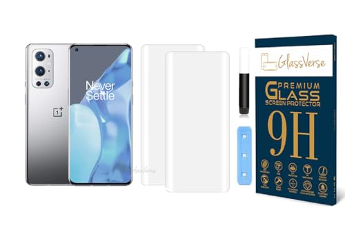 Image of GlassVerse 9 Pro UV Tempered Glass Screen Protector. Pack Of 2 | 3D Curved Edge | 9H Hardness | Full UV Glue with UV Light | Anti-Scratch | Case Friendly | HD Clear. (6.7 Inches)