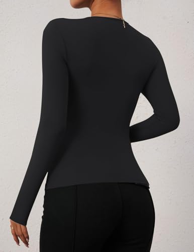 ZESICA Women's Long Sleeve Tops 2025 Fall Asymmetrical Neck Slim Fitted Chunky Y2K Knit Shirts Clothes4