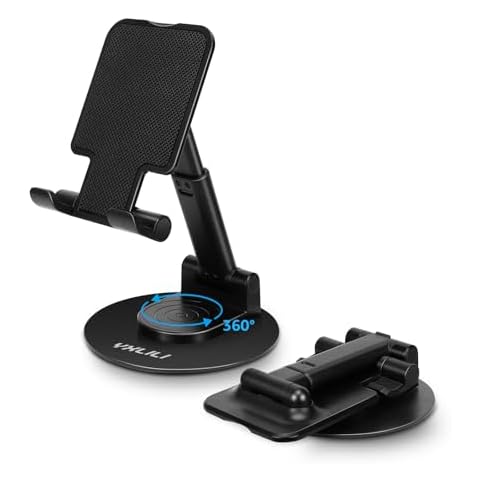 YXLILI Foldable Phone Stand Adjustable Angle Height Cell Phone Holder for Desk 360° Rotating Cellphone Stand for Office Compatible with iPhone14/13/12/11 Pro, Max, Mini, iPad, Tablet(4-9.7in)-Black Cover