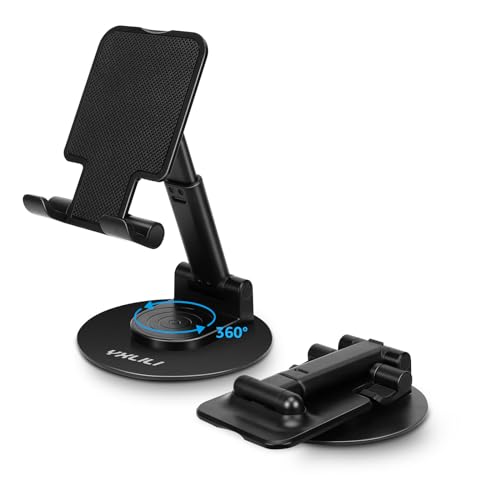 Image of YXLILI Foldable Phone Stand Adjustable Angle Height Cell Phone Holder for Desk 360 Rotating Cellphone Stand for Office Compatible with iPhone14 /13 /12 /11 Pro, Max, Mini, iPad, Tablet(4-9.7in)-Black