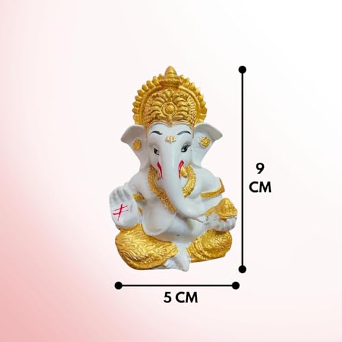 Image of JOY LAND Lord Ganesha Car Dashboard Idol | White & Gold Ganesh Murti for Car Dashboard, Home & Office Decor (Full Gold)