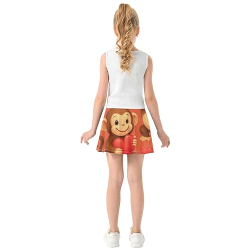 Athletic Shorts for Girls Skorts Cute Cartoon Monkeys Red Hearts Toddlers Tennis Skirts Funny Flowy Skort 3t4