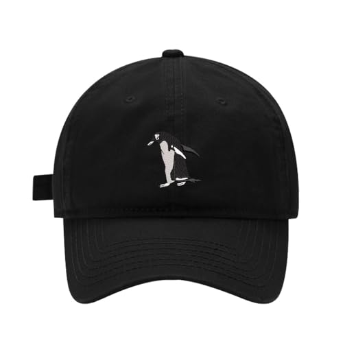 Mens Baseball Caps Penguin Animals Embroidered Adjustable Washed Cotton Dad Hat (Black)