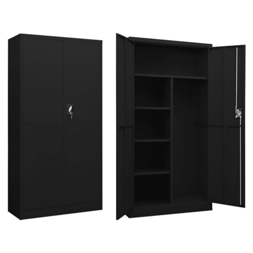 WITREE Armario de Metálico Armario Archivador Metálico de Oficina Mueble de Almacenamiento Puerta Seguridad,Estanterías Metálicas Negro 