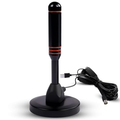 Bohaner DVB-T2-Antenne TV Antenne mit starkem Signal 36Dbi+ HDTV Zimmerantenne für Fernseher 1080P 4K Stabantenne DAB Radio Indoor Outdoor TV Antenne mit Mit Magnetfuß 5m Kabel(Schwarz+Rot)
