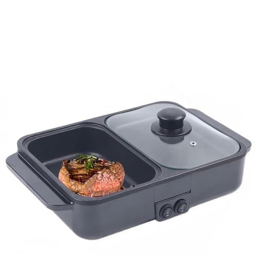 Olla eléctrica para cocinar al Vapor con Parrilla, 2 en 1, Antiadherente, para Interiores, Ideal para filetes de Barbacoa Coreanos, Fideos Shabu y Fideos, Control de Temperatura du