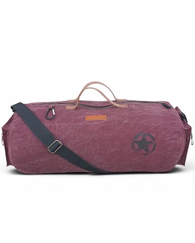 Image of The House of Tara Canvas Travel Duffle Bag | 25 litres | Sports Duffel | Gym Bags | for Men and Women |Adjustable Broad Strap | Airline Carry-On Luggage | Quick Access Pockets (Vintage Wine)