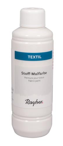 Rayher Textile Fabric Paint, White, Bottle 250 ml, Creamy, Luminous Acrylic Paint, Especially for Light Textiles, High Coverage, Washable without Thermal Fixation, 35065102