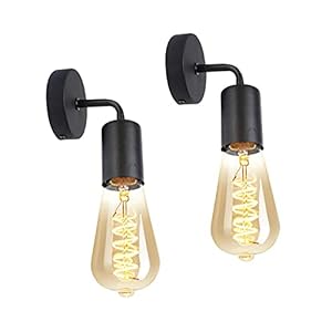 LEDGM 2 Pack Applique Murale Edison Rétro Lampe Murale Vintage Industrielle en Métal Éclairage Industriel Mural Intérieur pour Salon Couloir Chambre Bar Restaurant Café, Douille d’Ampoule E27, Noir