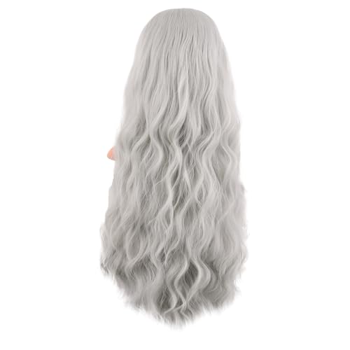 Image of MapofBeauty 28 Inch /70 cm Long Wavy Middle Part with No Bangs Synthetic Fiber Curly Fashion Women Party Cosplay Wig (Silver)