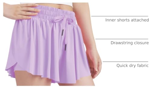Image of KEREDA Girls Flowy Butterfly Shorts 2-in-1 Kids Preppy Athletic Clothes