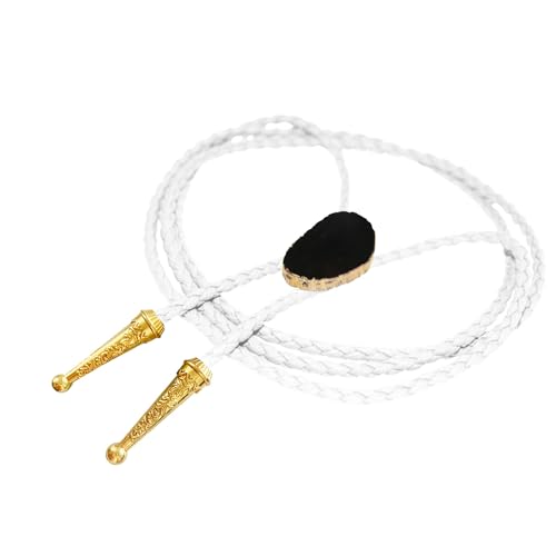 Image of Daisy Del Sol Gemstone Bolo Tie Braided Vegan Faux Leather Natural Stone Gold Handmade Necklace Adjustable Boho Western Jewelry