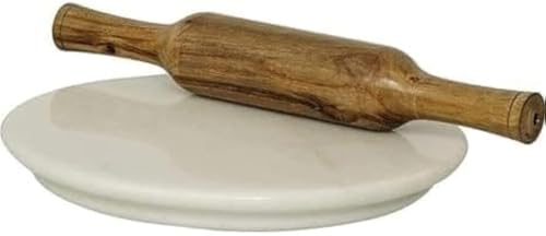 Tabla de mármol natural redonda 22.5 cm con rodillo de madera miniatura 1