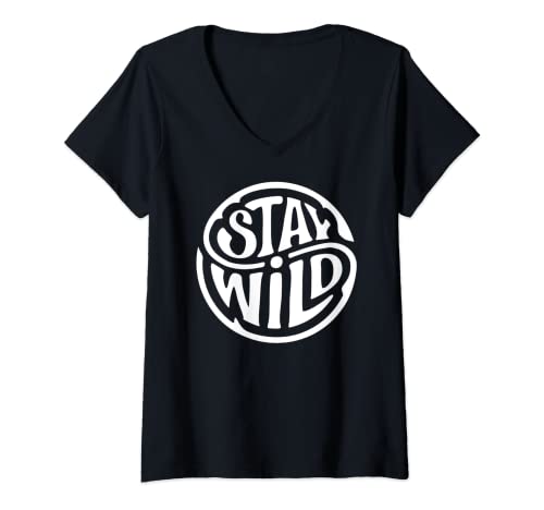 Mujer Stay Wild Boho Chic Beach Bum Hippie Vintage Gráfico Camiseta Cuello V
